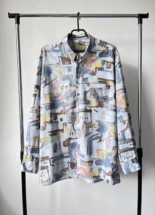 Вінтажна чоловіча сорочка з довгим рукавом у розмірі l, xl, vintage 80-90s paris vol plane by den laurent viskose shirt made in france 🇫🇷