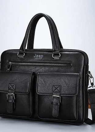 Мужской деловой портфель для документов jeep формат а4, сумка офисная для работы мужская черный