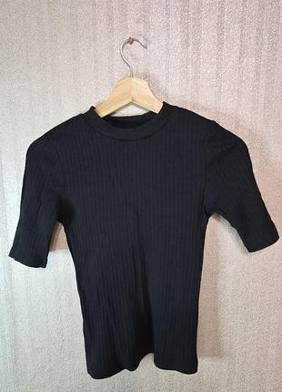 Чорний базовий топ у рубчик new look, розмір s (uk 8)