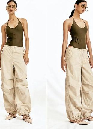 Нові штани-парашути h&m / бежеві карго-балони оверсайз / розмір м