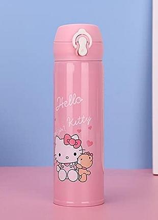 Термос с клапаном и поилкой hello kitty