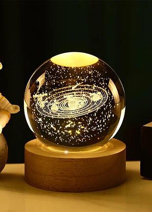 Ночник светильник 3d хрустальный шар д6 космос солнечная система 13404