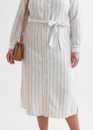 Стильна сукня-сорочка міді в смужку m&s collection | льоно-віскоза, розмір 46/18