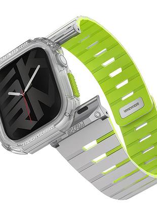 Ремінець з накладкою skinarma gemini + atom niteglow apple watch strap and case 49mm lime green