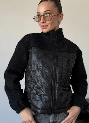 Куртка, бомбер женский из  шерсти и стеганой плащевки s, m, l, xl 3 цвета razg3591-sv704ве
