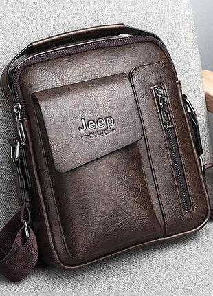 Мужская сумка планшет jeep повседневная на плечо, барсетка сумка-планшет для мужчин эко кожа джип темно-коричневый