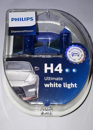 Лампа автомобільна h4 12v 60/55w 5000k p43t-38 diamondvision пара 2шт philips