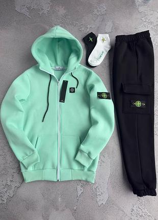 Спортивный флисовый костюм stone island зима: зип худи-брюки 2 пары носков в подарок