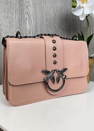 Женская мини сумочка клатч на плечо в стиле pinko, белая сумка на цепочке с птичками розовый
