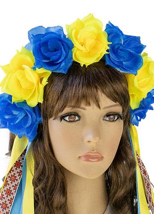 Украинский веночек с лентами на ободке власта 13448 (желтый с синим)