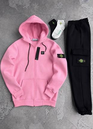 Спортивный флисовый костюм stone island зима: зип худи-брюки 2 пары носков в подарок