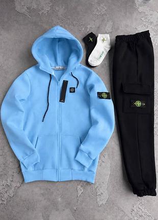 Спортивный флисовый костюм stone island зима: зип худи-брюки 2 пары носков в подарок