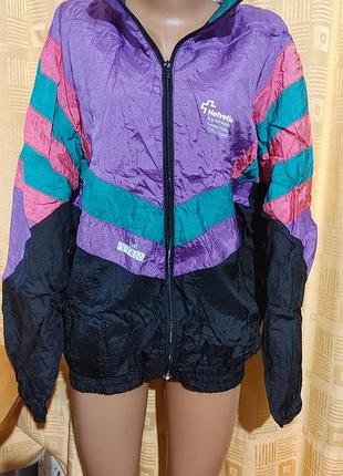Вінтажна вітровка олімпійка 90-х colourblock fitness line helvetia (розмір xl, пог 66 см)