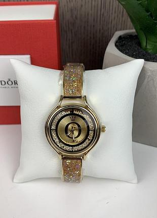 Модний жіночий наручний годинник pandora гірський кришталь , годинник-браслет із камінчиками пандора золото
