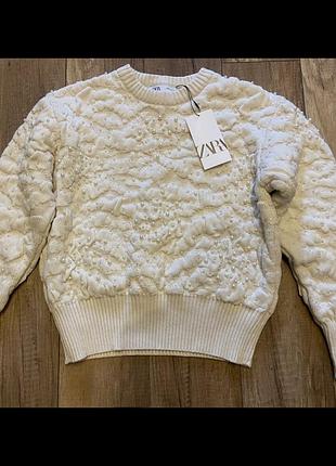 Светр zara розшитий бісером  xs/s