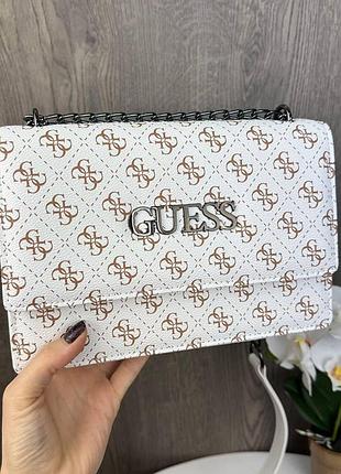 Качественная женская мини сумочка клатч на цепочке стиль guess черная сумка на плечо бежевый