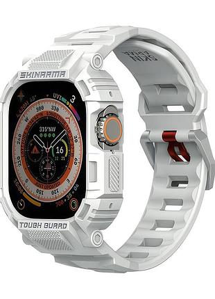 Ремінець з накладкою skinarma mecha strap+case apple watch 49mm light grey