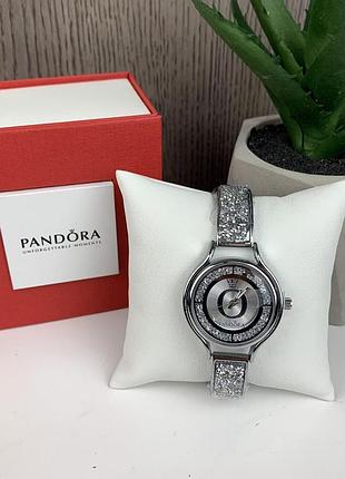 Модний жіночий наручний годинник pandora гірський кришталь , годинник-браслет із камінчиками пандора срібло