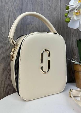 Стильная женская сумка каркасная стиль marc jacobs, мини сумка овальная молочный