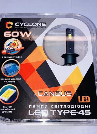 Лампа светодиодная автомобильная h1 led пара 2шт 65w type 45 6000k 12000l can bus cyclone