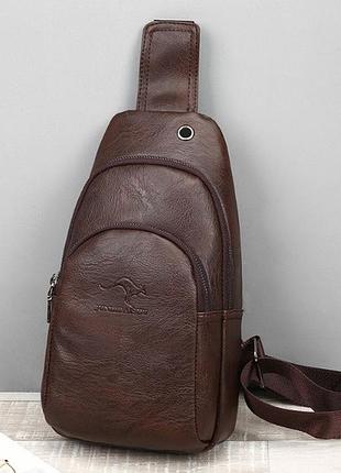 Чоловіча сумка-бананка на груди з usb-екошкірою, крос-боді сумка-бананка слінг для чоловіків нагрудна барсетка коричневий