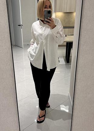 Чудова льняна сорочка оверсайз з мереживом zara