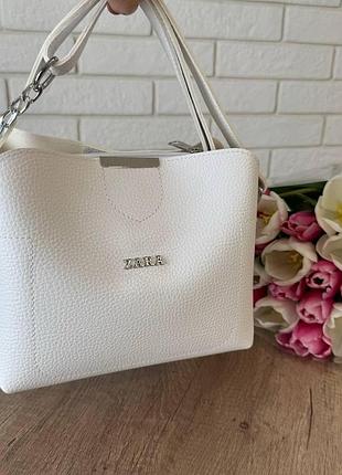 Женская мини сумочка стиль зара, яркая сумка на плечо стиль zara серая белая молочная белый