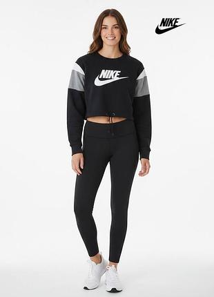 Оригинальный женский свитшот кроп nike размер m короткий черный лонгслив котоновый найк pro свободный спортивный батник женская кофта спортивная м а1