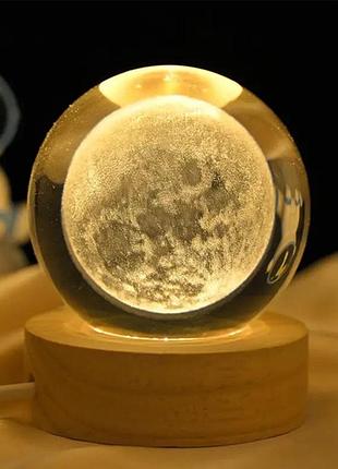Ночник светильник 3d хрустальный шар д6 космос луна 13402