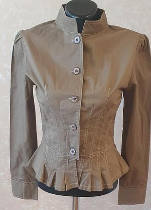 Хлопковый приталенный жакет хаки с баской cΩté femme (размер xs / eur 34 / 42)