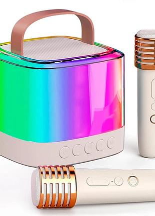 Портативная bluetooth-колонка t7 с led подсветкой / караоке-колонка для детей и взрослых 2 микрофона