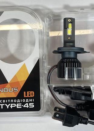 Лампа светодиодная комплект 2шт h4 led 12v 60w type 45 6000k 12000l can bus cyclone