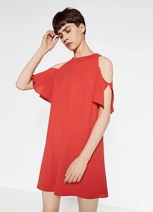 Яскраво-червона мінісукня zara basic з відкритими плечима 2