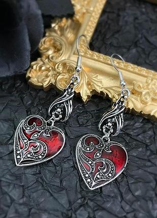 Сережки dark gothic lolita | вінтажні готичні сережки з кажанами — серця