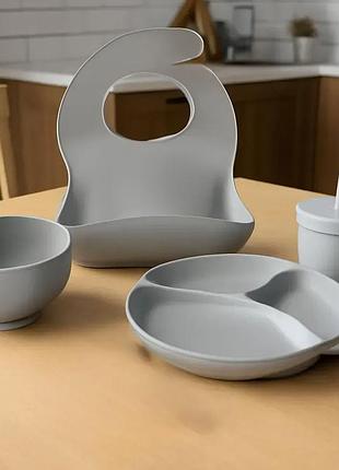 Набор детской посуды, 6 предметов / набор детской силиконовой посуды серый