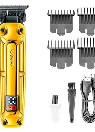Акумуляторна машинка для стрижки vgr v-904 gold, 4 насадки, 2000 mah, led дисплей