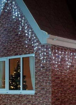 Холодний білий новорічна святкова гірлянда бахрома 120 led прозорий провід 3х0.5 м