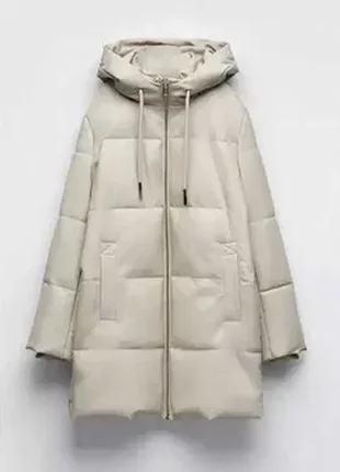 Пуховик пуфер зимнее пальто экокожа р s zara