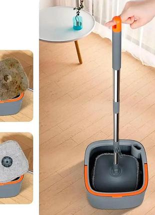 Комплект швабра с ведром для мытья полов mop with bucket k10, с отжимом / складная швабра