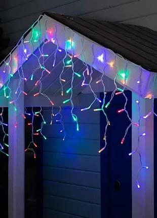 Різнокольоровий новорічна святкова гірлянда бахрома 120 led прозорий провід 3х0.5 м
