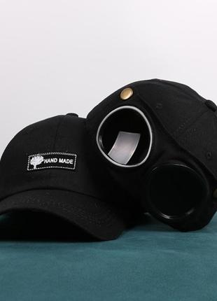 Кепка бейсболка с маской солнцезащитные очки hande made черная, унисекс
