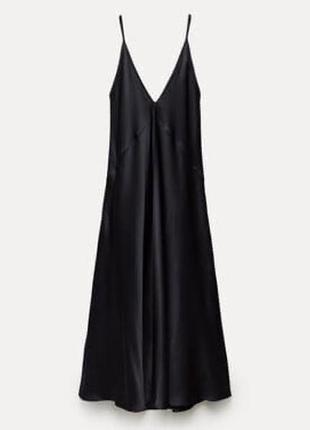 Zara темно синя довга сукня атлас xs