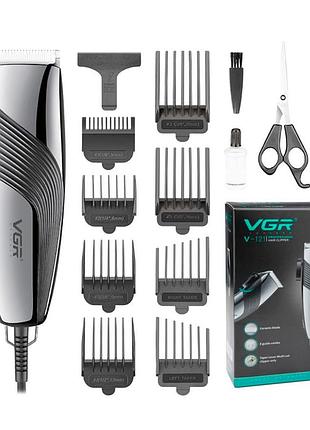 Машинка для стрижки волос и бороды vgr professional v-121, 8 насадок, ножницы, расческа, от сети 220