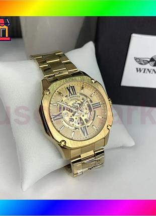 Bs качественные мужские механические best mix часы winner gmt-1159 gold золото,наручные часы виннер ск bas77/n