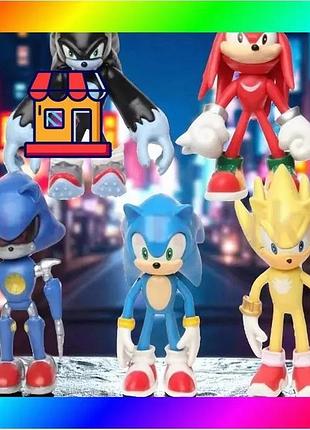 Bs набір ігрових фігурок best mix sonic 5 штук, іграшкові фігурки сонік великі рухомі bas77/n