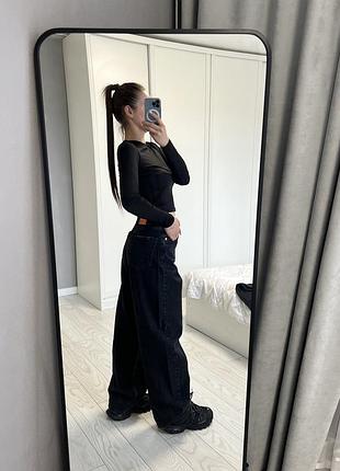 Жіночі джинси black jeans з підворотом на талії