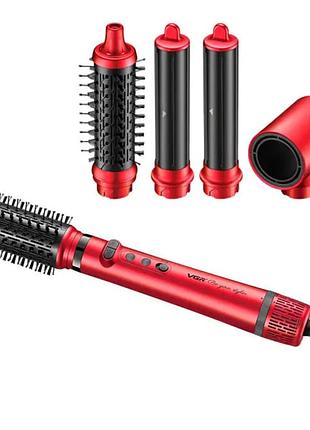 Фен-стайлер vgr 5 в 1 v-475, professional, 5 насадок, 1400 вт красный