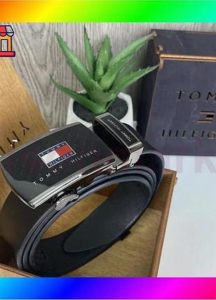 Bs чоловіча шкіряна ремінь best mix автомат стиль tommy hilfiger, пояс з натуральної шкіри томмі чорни bas77/n