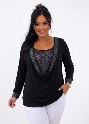 Женская нарядная блузка блузка блузон кофтина с длинным рукавом батал черный chein