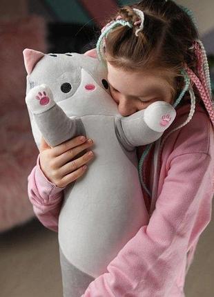 Мягкая игрушка кот длинний 90см подушка обнимашка серый
